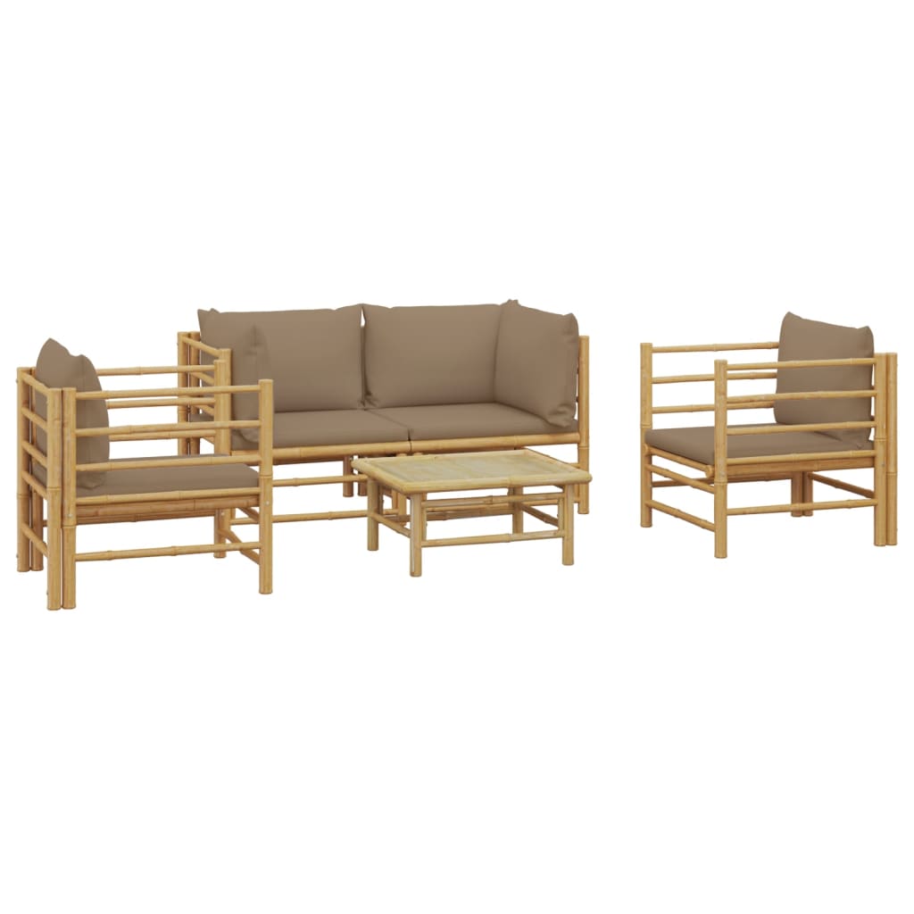 5 piece garden lounge set with cushions taupe bamboo