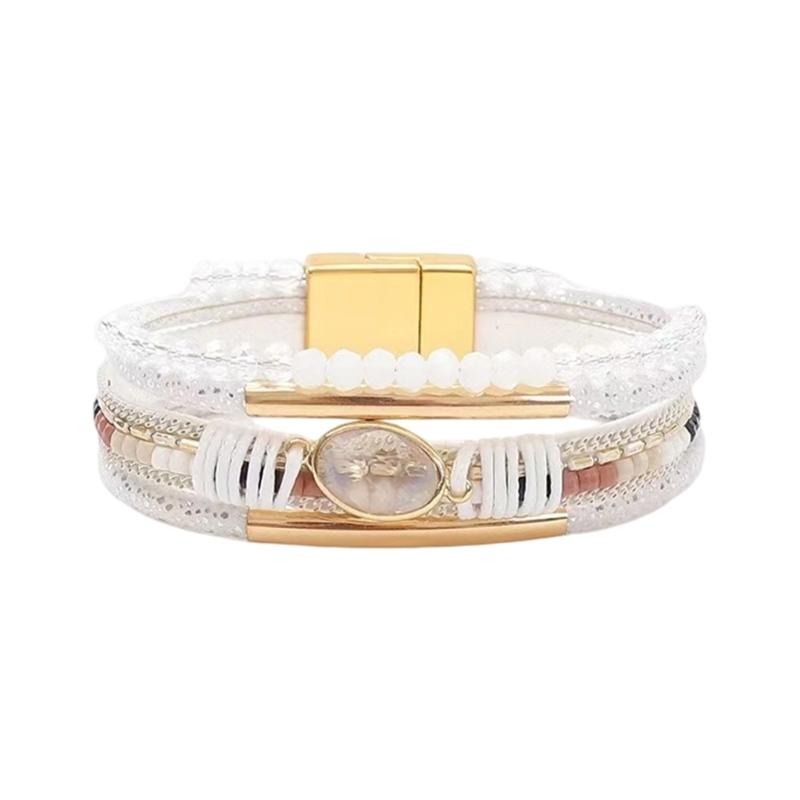 Stapelbare Kristalle Perlen Herz Lederarmband für Frauen Bohemian Handgemacht Verstellbares Armband Westliches Geschenk