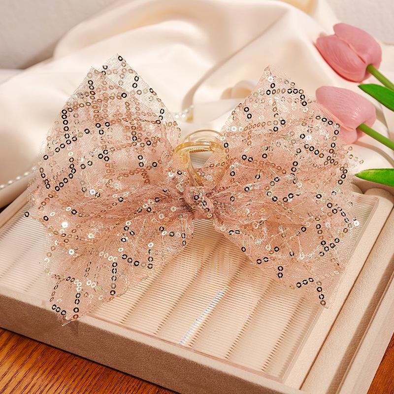 Sweet Girl Rhinestone Bow Claw Clip - Versatile Net Yarn Hair Accessory