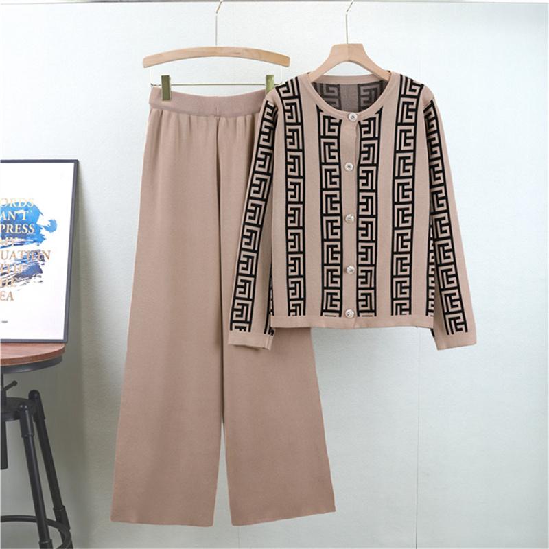 Women's Autumn Casual Suit Loose Round Neck Cardigan Wide Leg Pants Two-Piece Set Two Piece Set