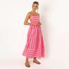 Women Spring Sleeveless Striped Slim Suspender Camisole Dress Summer Casual Ankle-Length Backless High Waist Loose Dresses S-XL
