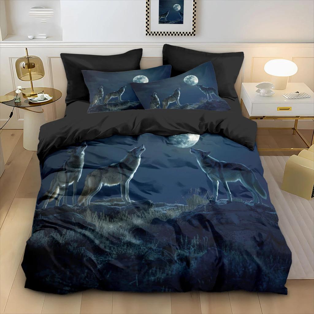 Quilt Cover 3D Printed Cartoon Wolf Duvet Comforter 100% Polyester Soft And Comfortable Night Sky Bedding Sheets Sets
