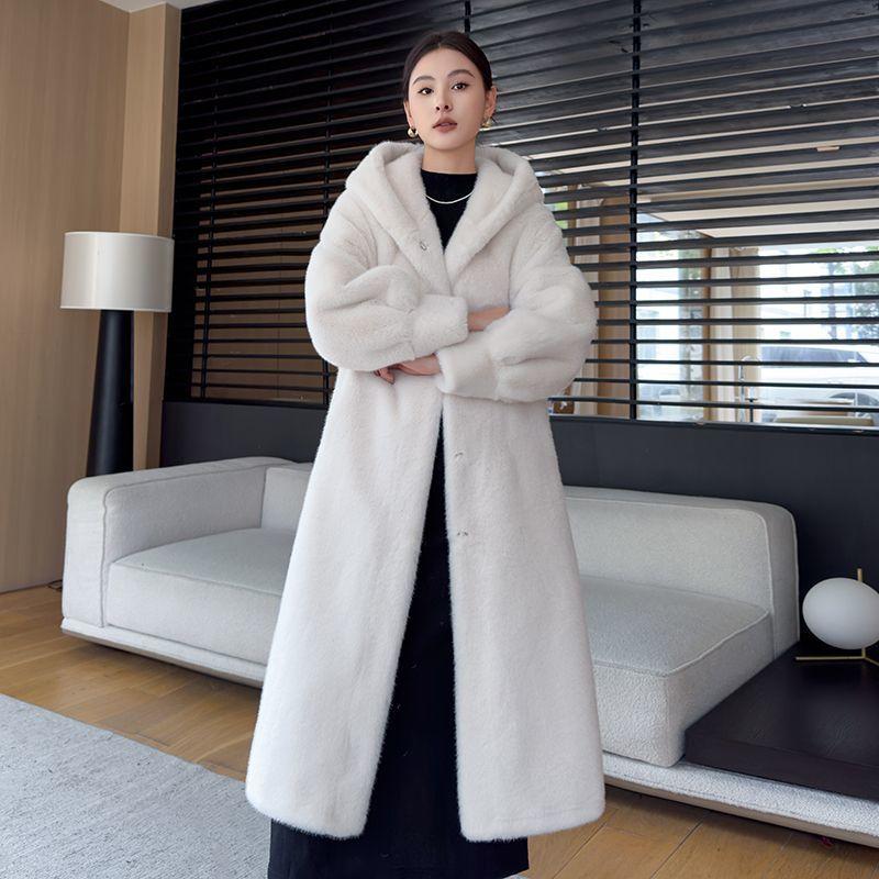 Winter New Warm Jacket Velvet Mink Coat Women's Whole Mink Environmentally Friendly Mink Fur Mid-length Coat
