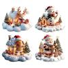 Yousheng 4 Pcs 2D Acrylic Christmas Ornament Cup Shaped Hot Cocoa Hanging Ornaments Snow Village House Xmas Tree Decoration for Tree Car Decor