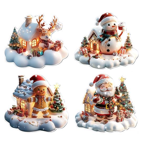 Yousheng 4 Pcs 2D Acrylic Christmas Ornament Cup Shaped Hot Cocoa Hanging Ornaments Snow Village House Xmas Tree Decoration for Tree Car Decor