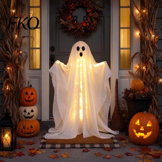 Ghost with Warm Lights Halloween Decoration, LED Light Up Standing Ghost, Indoor Outdoor Decoration Spooky White for Porch, Yard, Lawn, Garden