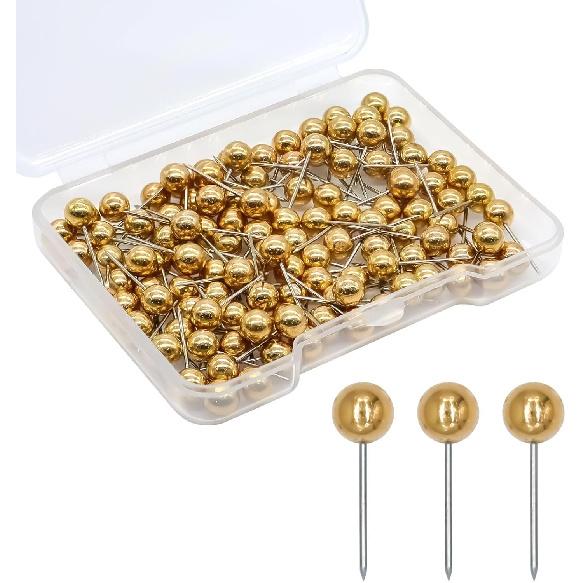 120 Pcs Map Push P,Small Gold Push P for Travel Map Cork Board Bulletin Board Round Head Mini Gold Thumb Tacks for Wall Picture Photo Hanging Home