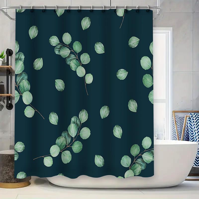 

Leaf Print Bath Curtain Setgreen Leaves Pattern Shower Curtains For Home Decoration In Dark Blue Perfect Gift Idea For Bathroom W60H190(CM)-1 Pcs