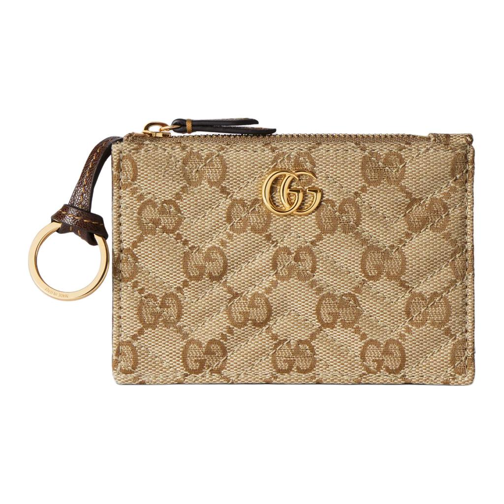 Gucci GG Marmont Generation Vintage Style Gold Hardware Zipper Closure GG Canvas Key Pouch Women accessories Beige Dark-Brown 837747-FAF05-9651