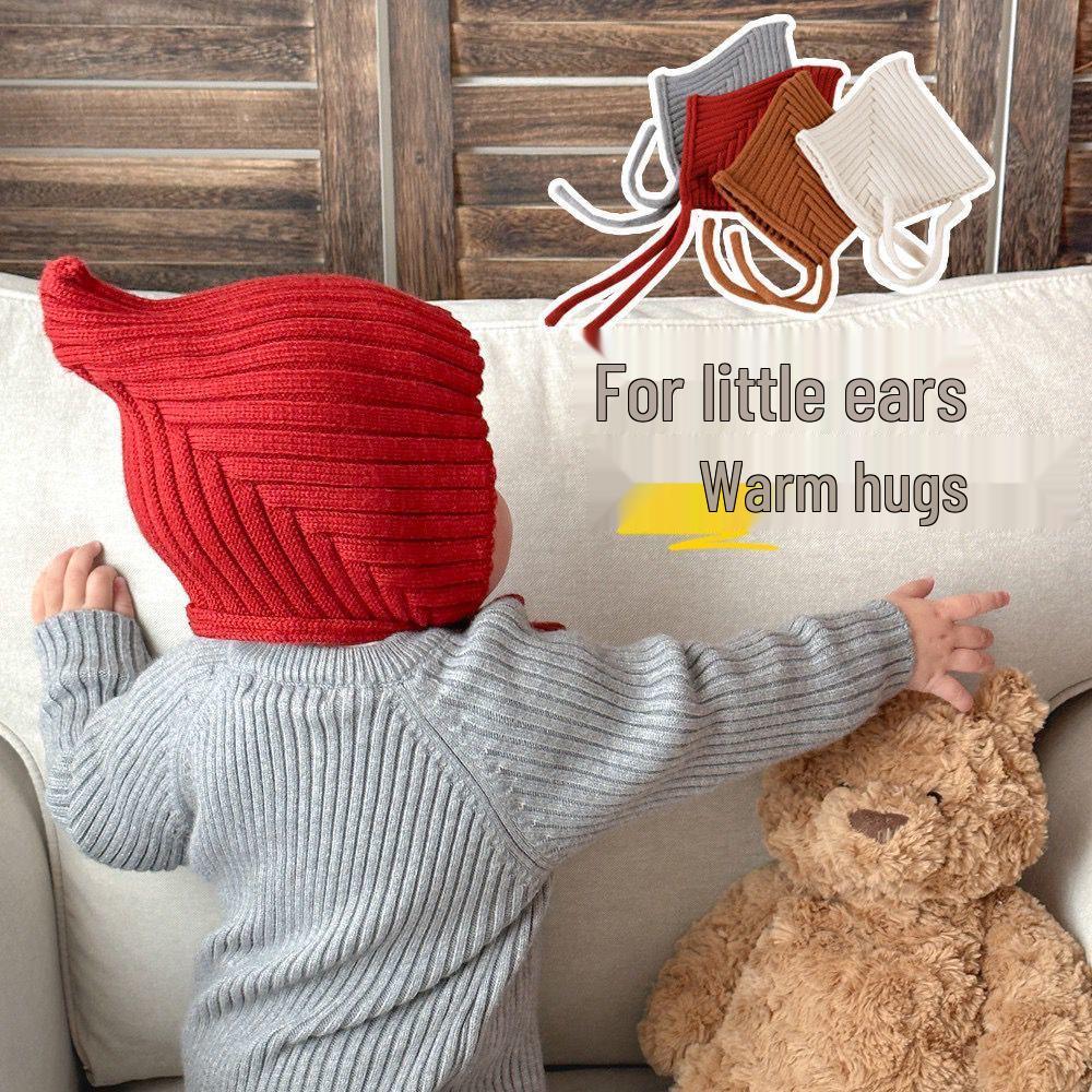 Kids' Winter Knit Elf Hat - Warm Red Wool with Ear Protection for Babies