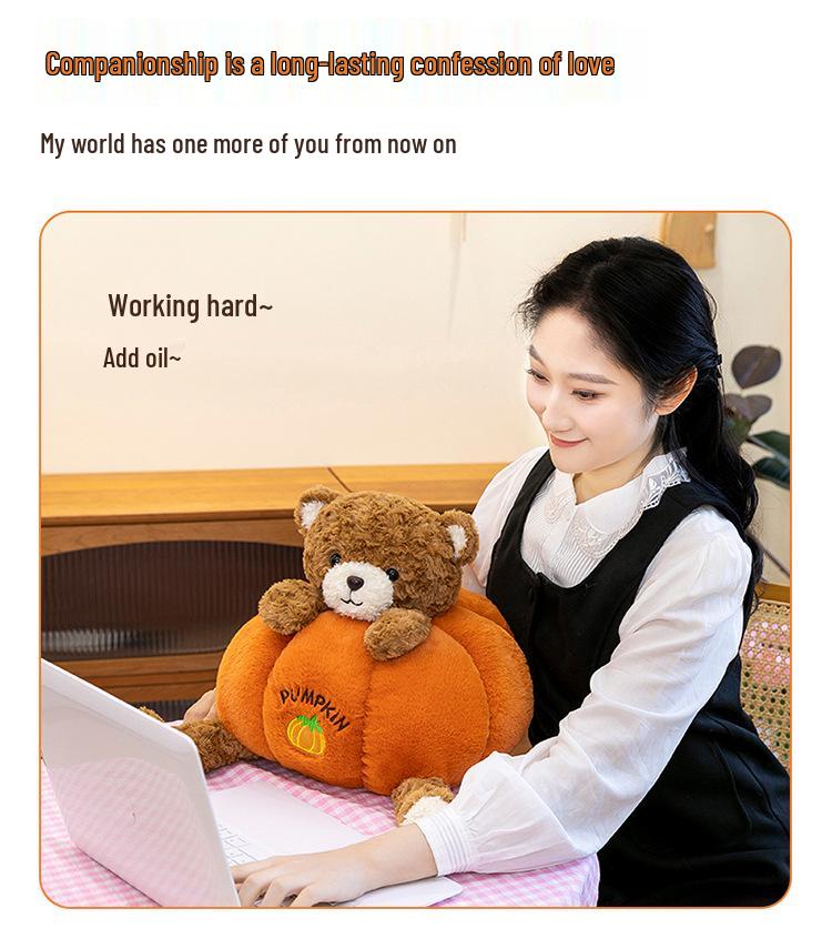 Barcelona Pumpkin Bear Plush Toy - Cute Little Sleep Companion Pillow and Perfect Girlfriend Birthday Gift.