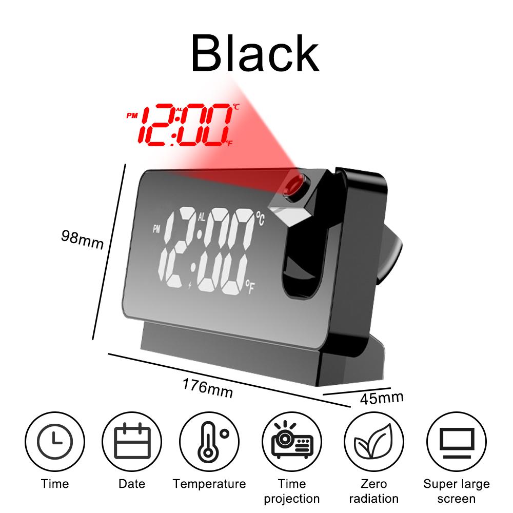 LED Digital Electronic Alarm Clock Ceiling Projector with 180° Rotatable Projection Time USB Desktop Bedroom Bedside Mute