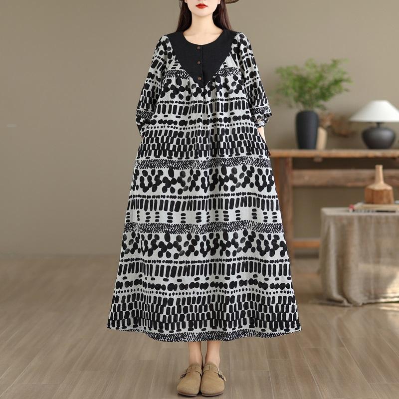 

Платье женское хлопковое винтажное большого размера с длинным рукавом, новое, повседневное, свободное, весенне-осеннее