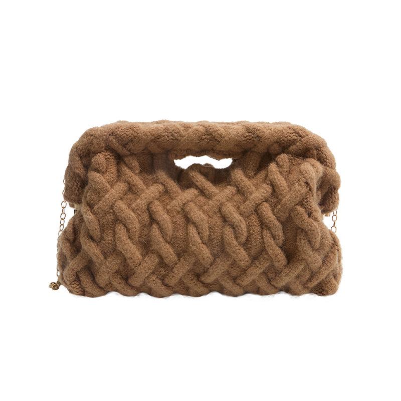 Modische Strickgarn Umhängetaschen für Damen Handgehäkelte Handtaschen Gewebte Umhängetasche Wolkenknödeltasche Beutel Geldbörse