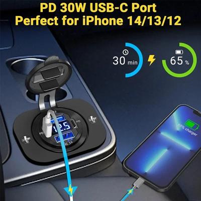 96W PD3.0+QC3.0 4-Port Car Charger with LED Display - Fast Charging for iPhone/Samsung/Huawei (Dustproof)