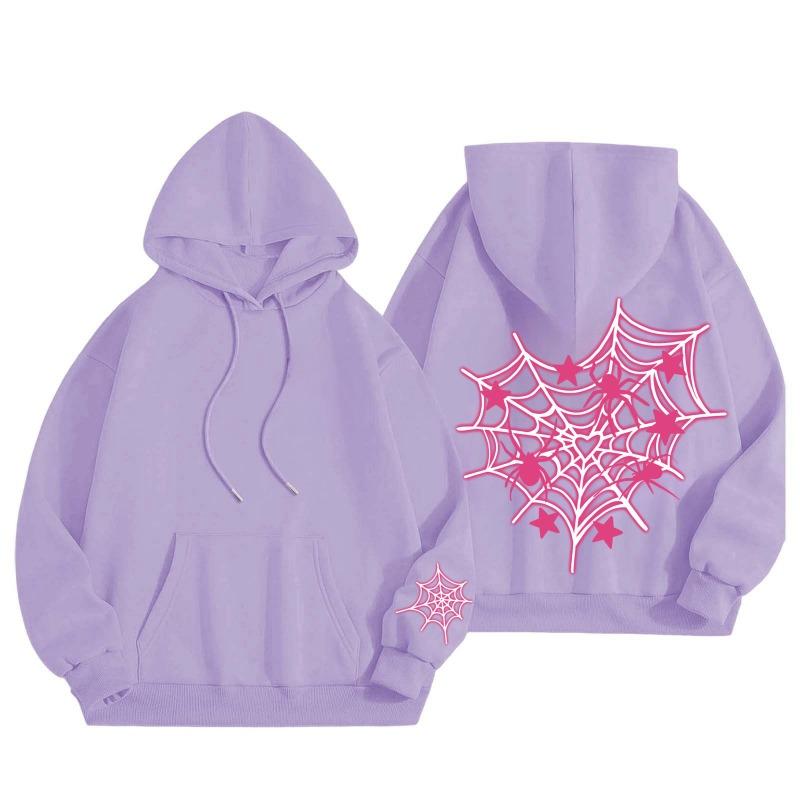 New Pink Blue Spider Web Printed Hoodie Hoodie Men's Women's Versatile Long Sleeve Comfortable Casual Warm Hoodies