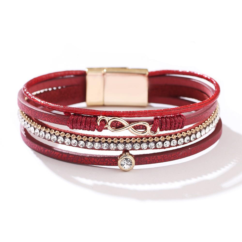 Bohemian Micro-Diamond Cross Bracelet with Magnetic Clasp & PU Leather