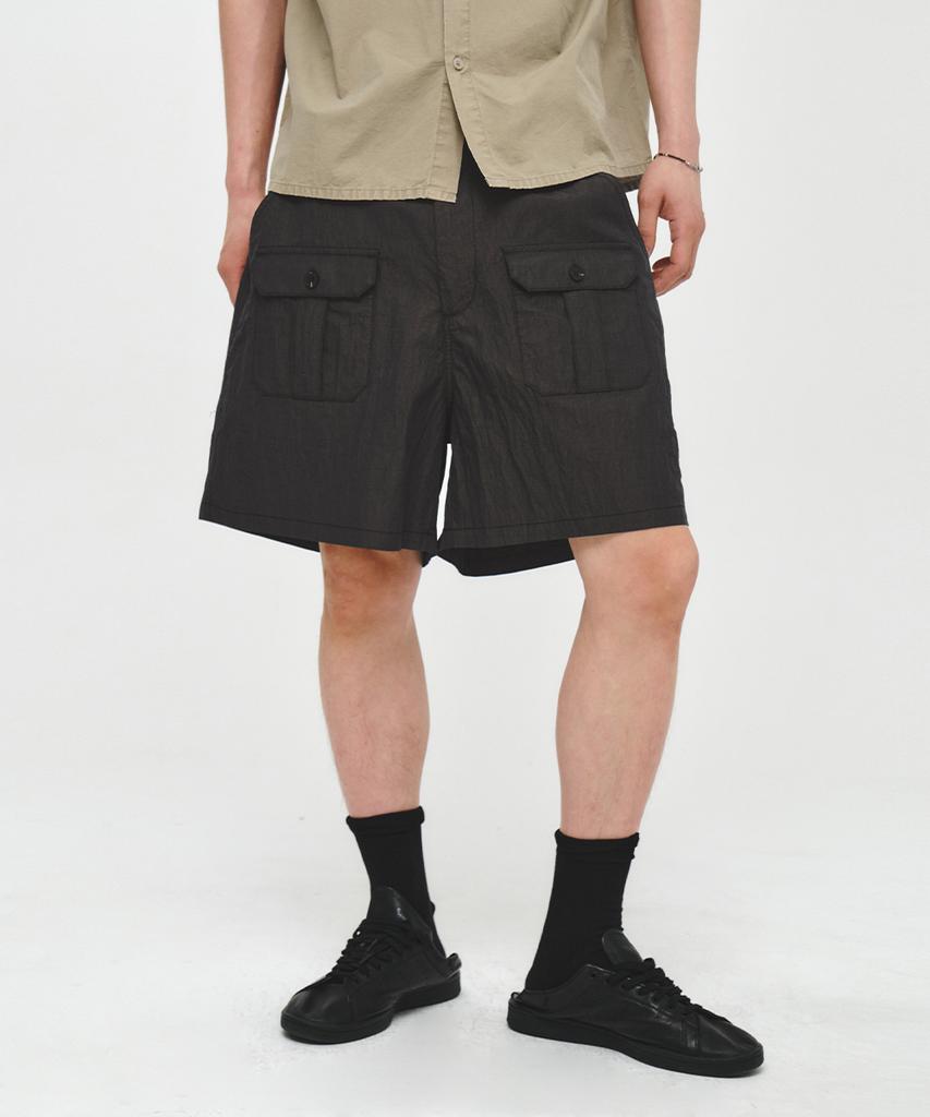 INTEMPOMOOD Thigh Pocket Cargo Shorts_Oil Black