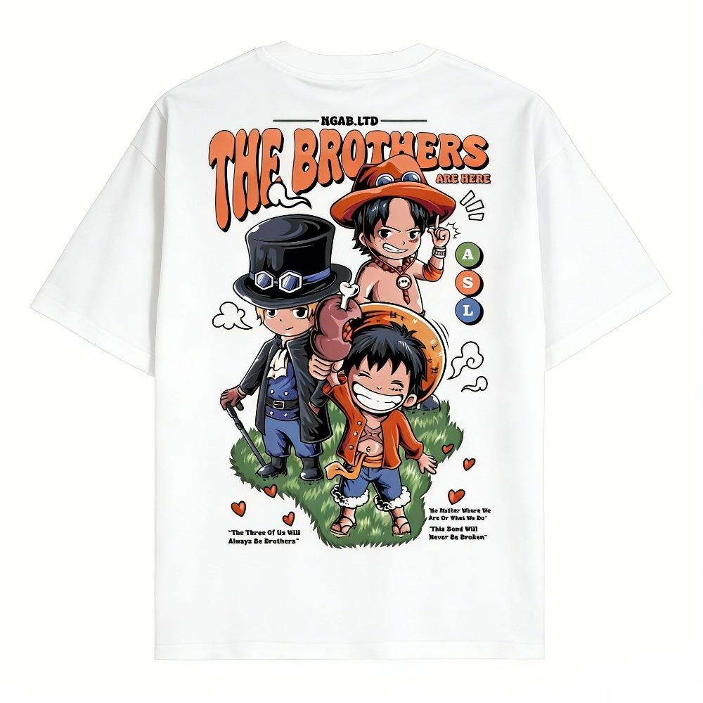 ONE PIECE Luffy Ace Sabo Brothers Unisex Pure Cotton Tshirt 2026 Summer Anime Print Round Neck Loose Family Short Sleeved Top