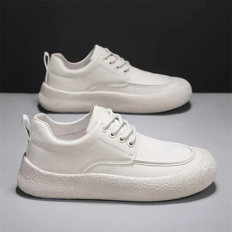 Трендовая мужская кожаная повседневная обувь дышащая удобная универсальная белая обувь — фото 4