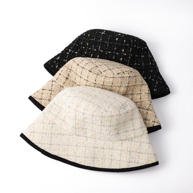 New Xiaoxiangfeng Plaid Bucket Hat Female Face Small Autumn and Winter Warm Advanced Sense Bucket Hat Korean Version Versatile Basin Hat