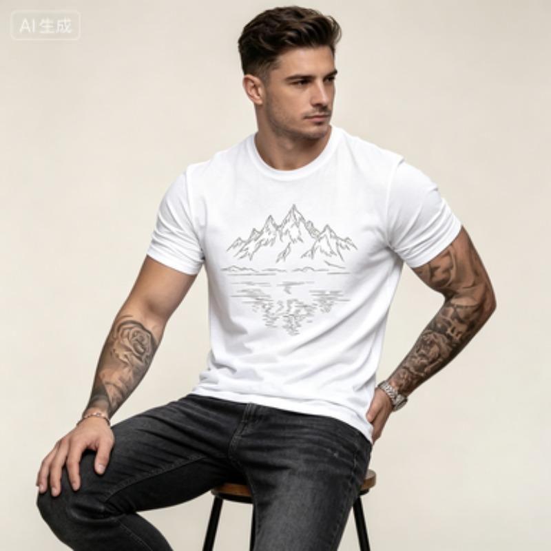 Unisex Modal Crew Neck Tee White Mountain Lake Reflection Graphic Short Sleeve Tshirt Casual Outdoor Hiking Nature Summer Daily Top