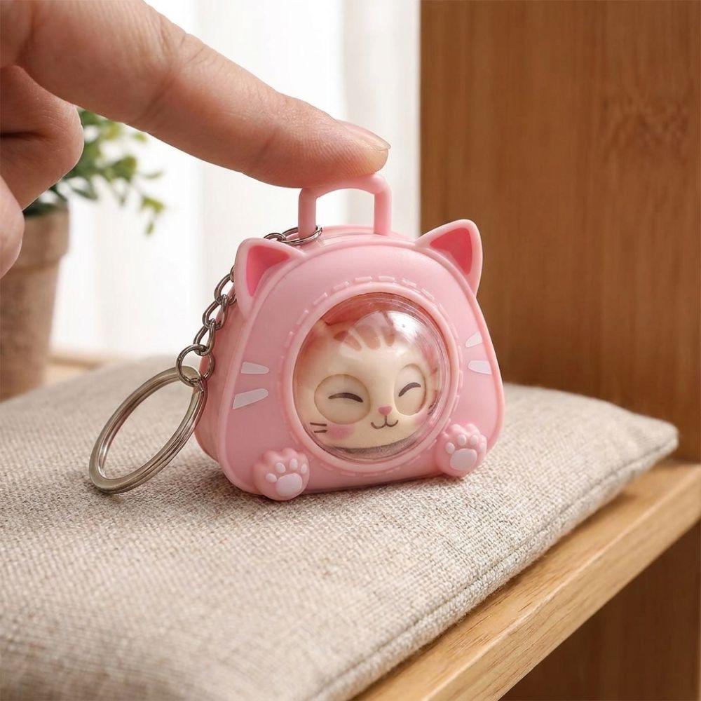 Cartoon Eye Changing Cat Bag Keychain Funny Capsule Cat Key Chain Cat Kitten Toy  Office Desktop