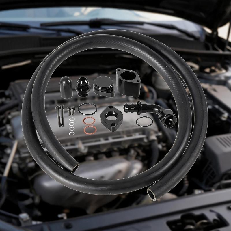 6.7L Maintenance Engine Ventilation Kit with Flexible Hose, Black Finished Metal Adapters, Sealing Hardware and Installation Parts
