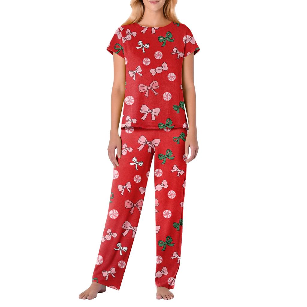 Women's Valentine's Day Butterfly Print Short,Sleeve Pajama Set