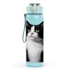 1PC Short Hair Black White Cat Print 750ml Color Plastic Sports Water Bottle Leakproof Flip Straw Lid Suitable for Sports Office Home Use
