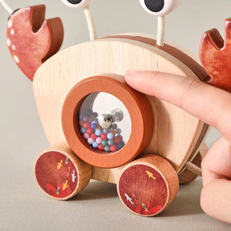 Baby Toy Wooden Cartoon Crab Rattle Hand-pushed Wooden Cars Children's Toy  Finger Fine Motion Car Educational Toy for Children