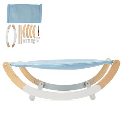 Indoor Cat Swing Chair Wooden Frame Hammock Sleeping Rocking Bed Cat Furniture ToyBlue