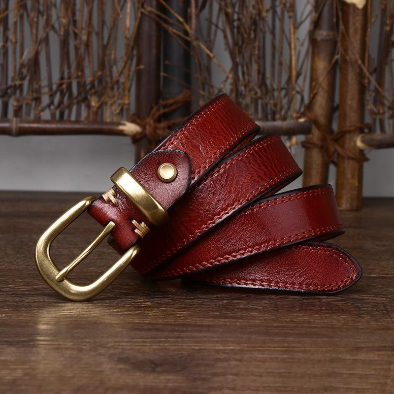 2.8cm Width Women Genuine Leather Belt for Women Female Cowskin Strap Casual Copper Buckle Ladies Belts Designer High Quality