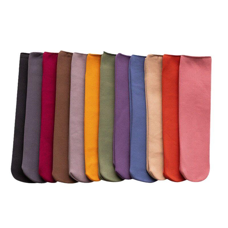Unisex Warm Faux Cashmere Mid-Calf Socks - Velvet Thickened, Vertical Stripe, Solid Color for Autumn/Winter