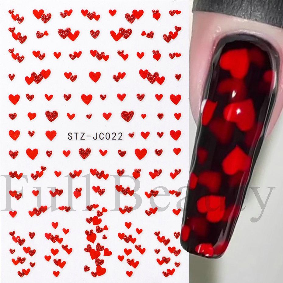 Nail Art Stickers Valentine's Day Romantic Red Heart English White French Line Adhesive Nail Stickers