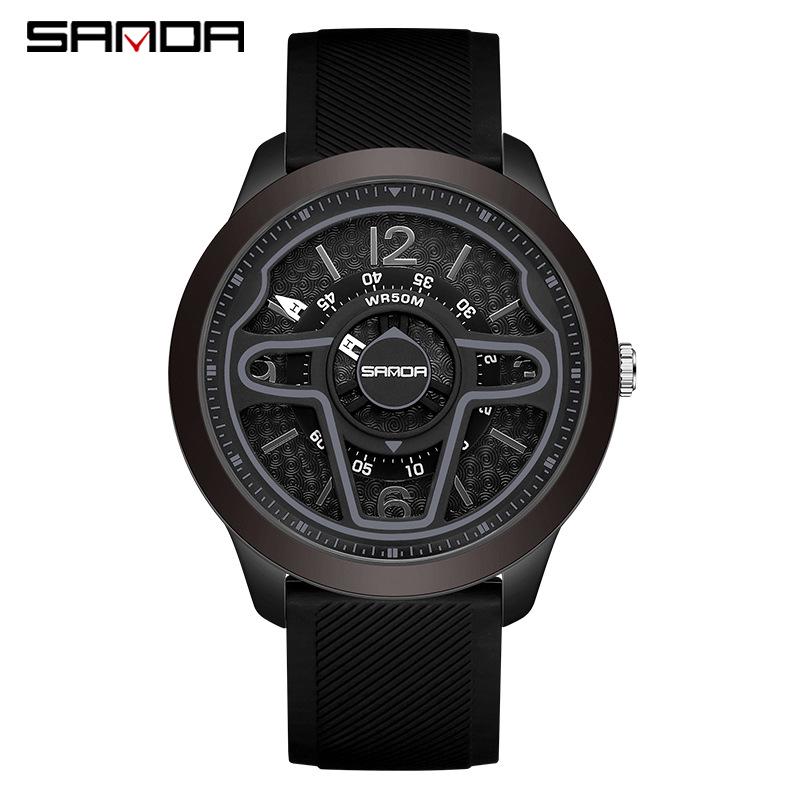 Sanda Creative 3D Hollow Electronic Watch – Trendy Unisex Steering Wheel Design