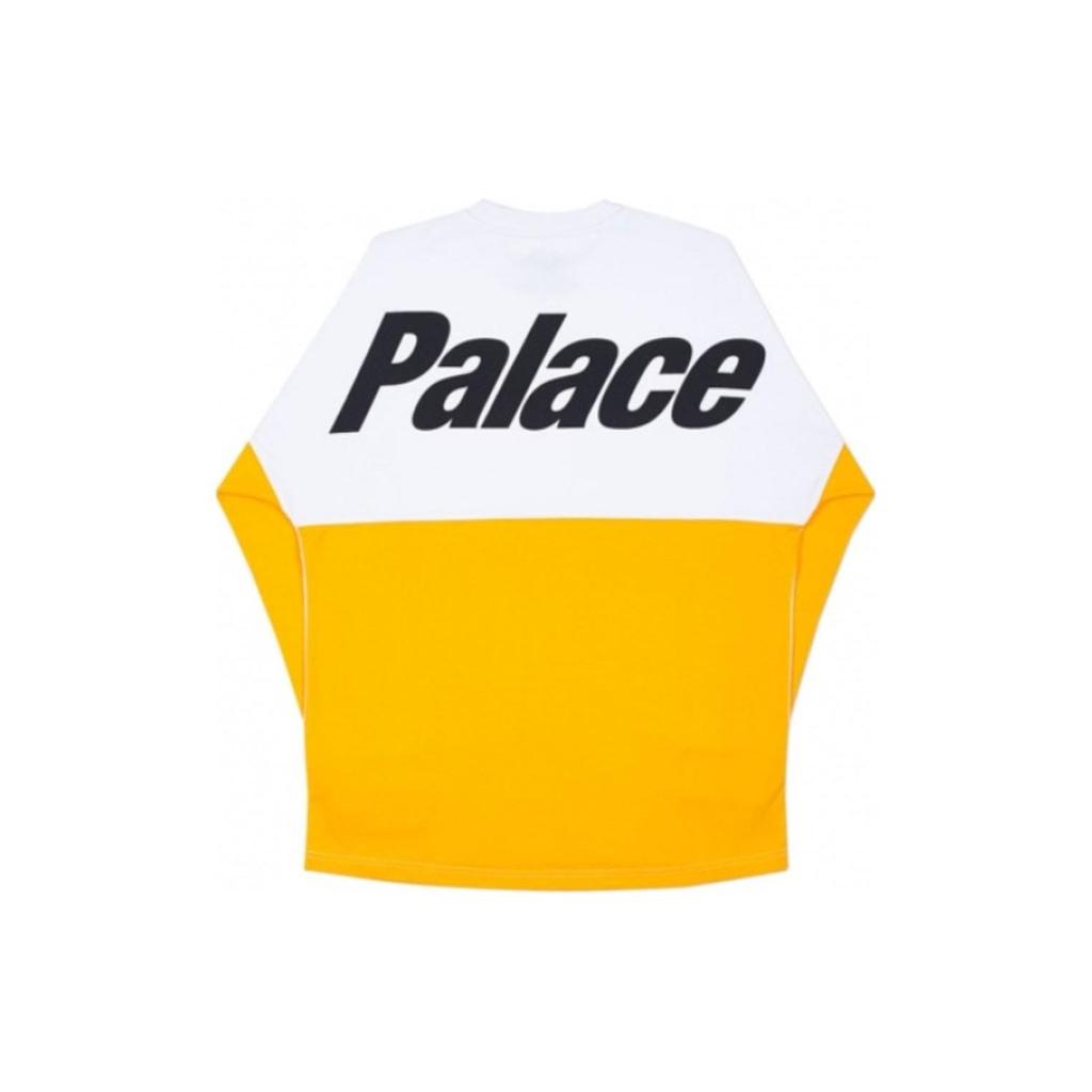 Palace Letter Print Crew Neck Long Sleeve Drop Shoulder T-Shirt Unisex Tops Yellow P14LS029