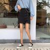 Wiosenna spódnica damska z wysokim stanem, czarna, w kształcie litery A: Modny krótki pasek