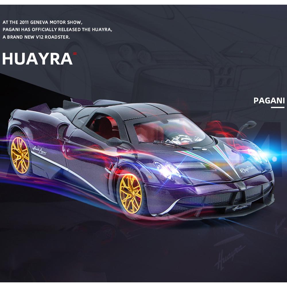 1/24 Scale Huayra Diecast Car Model Toy, Pull Back Toy Vehicle with Sound and Light for Kids Toddler Boys Girls Gift Collection