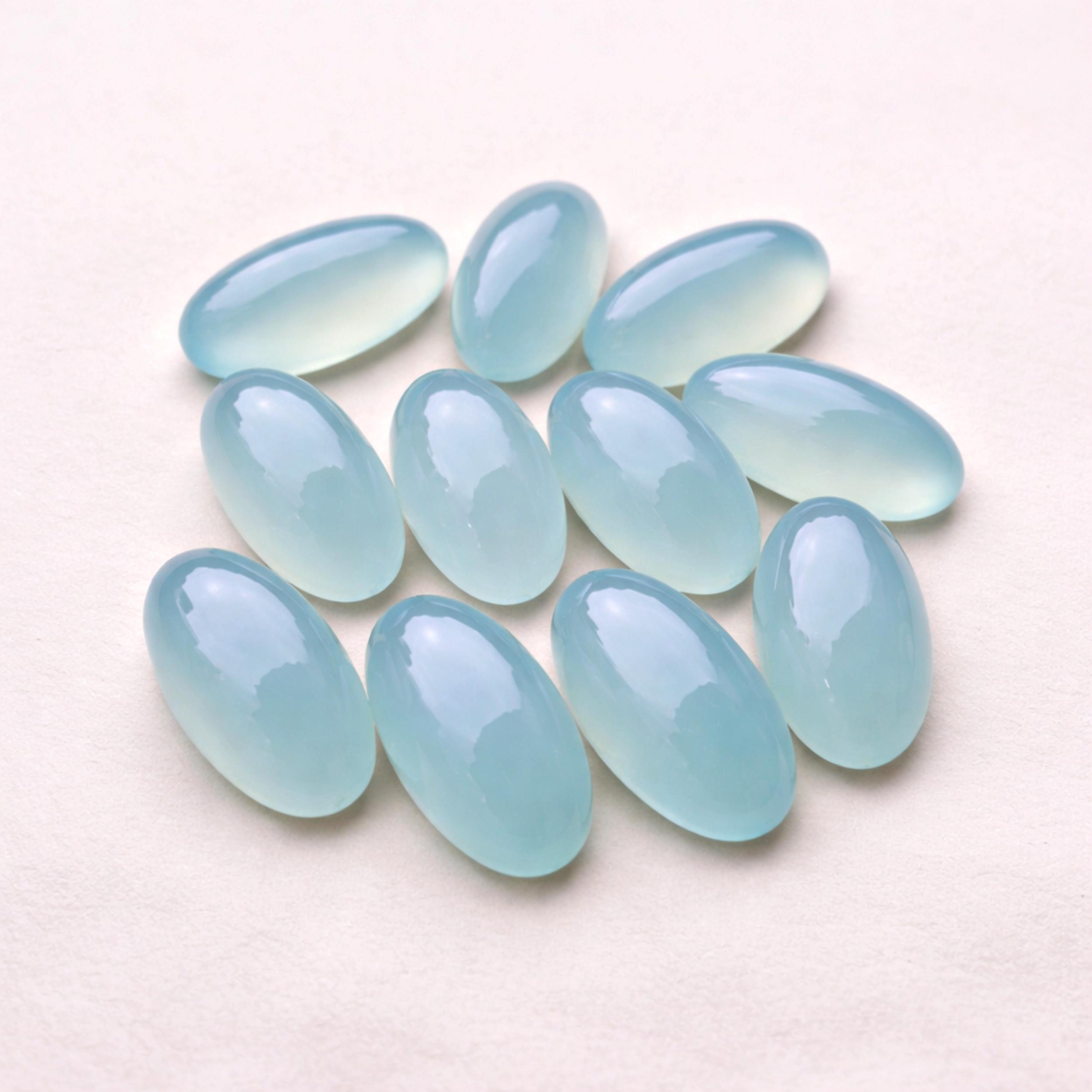 Кабошоны из голубого халцедона формы маркиз, Кабошоны из небесно-голубого халцедона, Гладкие полированные камни, Материалы для изготовления бижутерии 6x12mm синий
