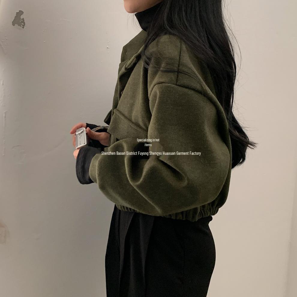 Trendy Korean Autumn/Winter Stand-Up Collar Casual Woolen Coat for Women