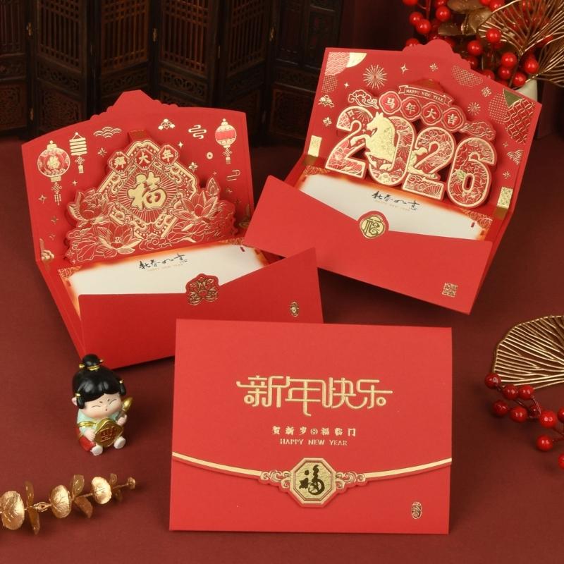 Festival 3D Horse Design Greeting Card Chinese New Year Popup Artwork Traditional Cultural Celebration Card For Holiday Wishes