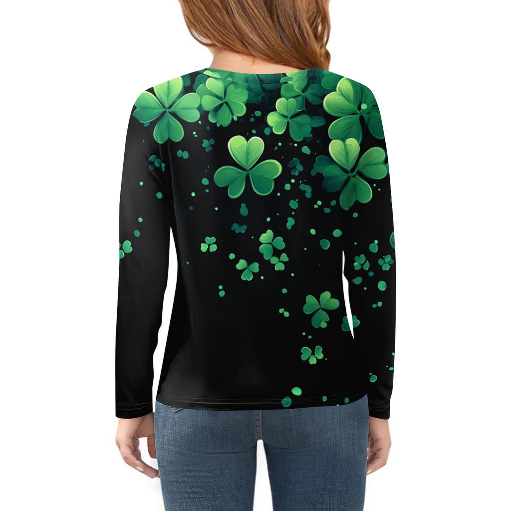Flickor Långärmade T-shirts Barn Hösttoppar Rundhals Tryckta Bas T-shirts Saint Patrick's Day