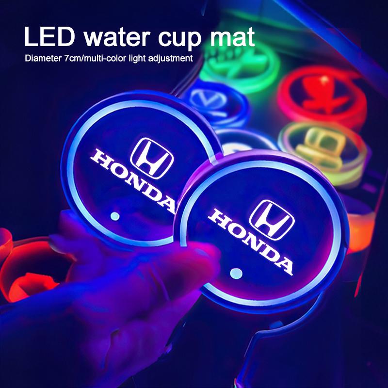 LED Car Emblem Water Cup Pad Rechargeable Coaster For Honda Civic Accord Crosstour Spirior Odyssey Avancier UR-V Sienna Elysion aii256