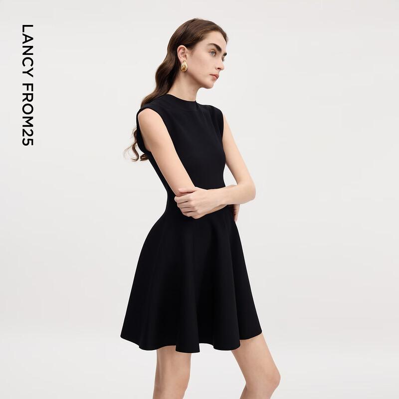 LANGZI High-Neck Sleeveless Ribbed A-Line Mini Dress