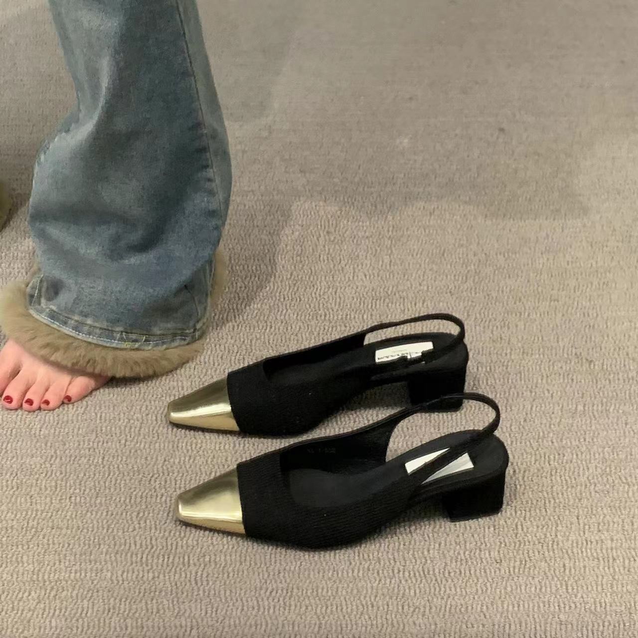

French pointed high-heeled bag head sandals women s summer 2025 new models with skirts, fashion temperament, thick heel, medium heel single shoes 35