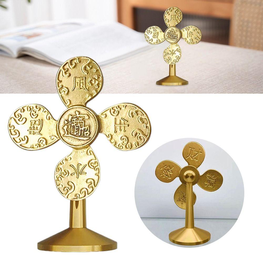 Creative Chinese Style Good Luck Ornaments Gold Alloy Windmill Ornaments The Fung-shui Fengshui Fan Statues Gift