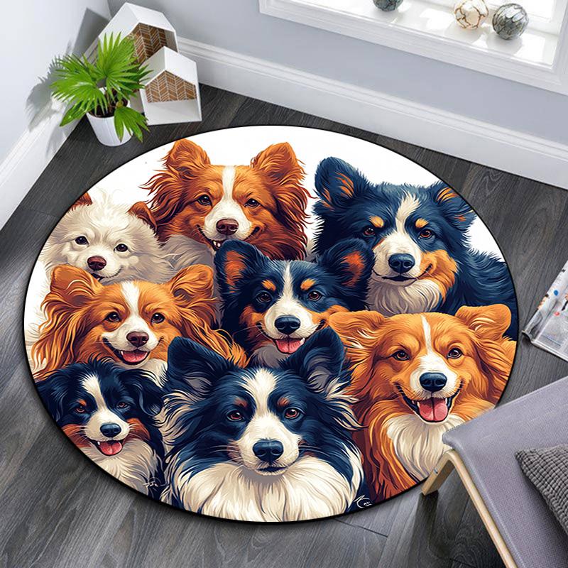 Dogs Collage Round Area Rug,Carpet Rug for Living Room Bedroom Sofa Playroom Decor,Non-slip Floor Mat