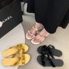 Summer fashion versatile flat bottom word with bow velvet non-slip fairy French new toe girl cool slippers