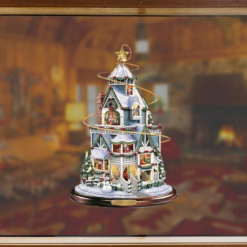 Christmas Tree Rotating Sculpture Train Decoration Window Stickers Christmas Decorations Winter Home Furnishings